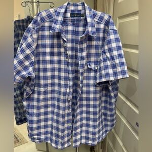 Ralph Lauren Blue and White Plaid Casual Shirt EUC Size 3XB 3G